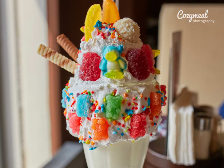 ice cream sundae with gummy bears