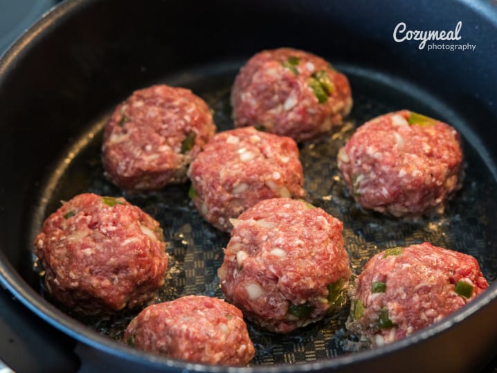 cooking meatballs