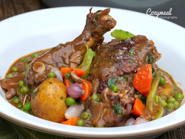 coq au vin with vegetables and potatoes