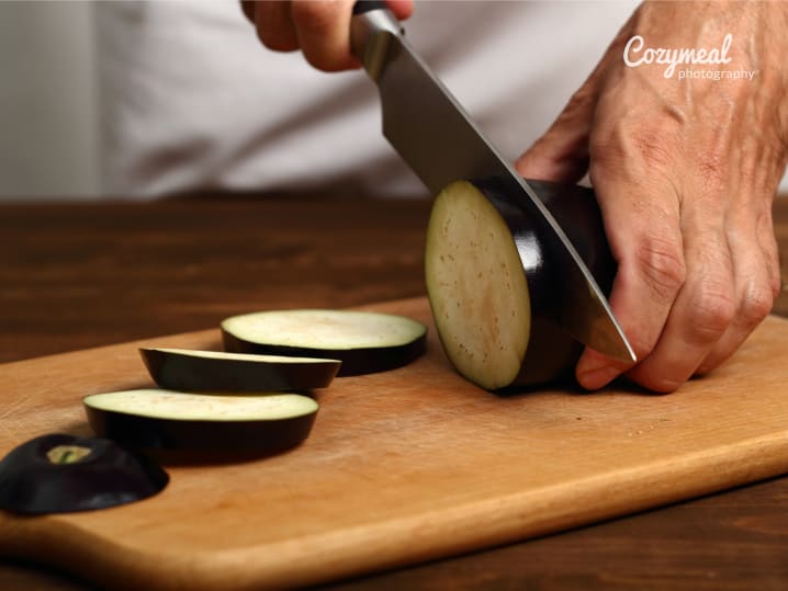 cutting eggplant