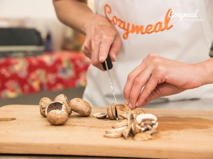 cutting mushrooms