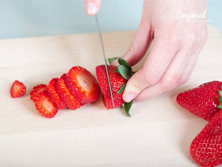 cutting strawberries