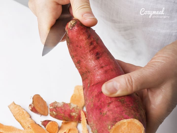 cutting sweet potatoes