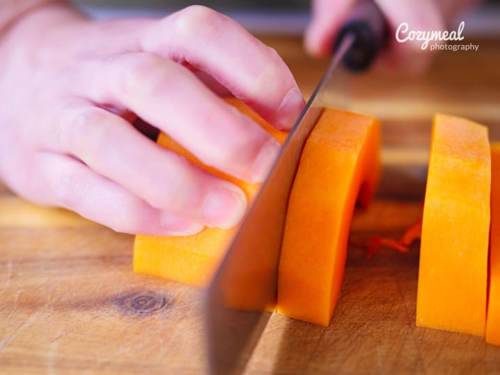 cutting butternut squash
