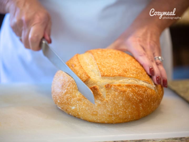 cutting fresh bread