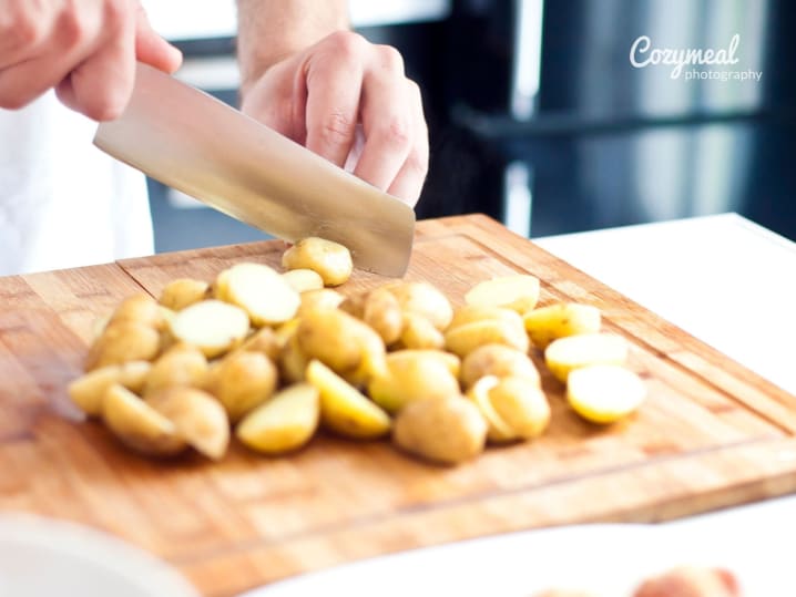cutting potatoes
