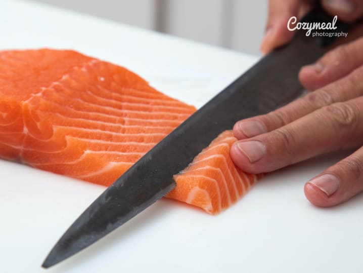 cutting salmon
