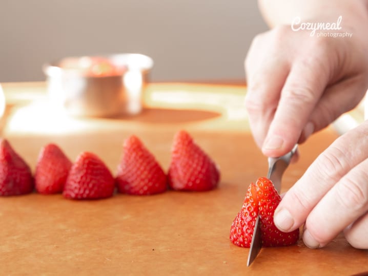cutting strawberries