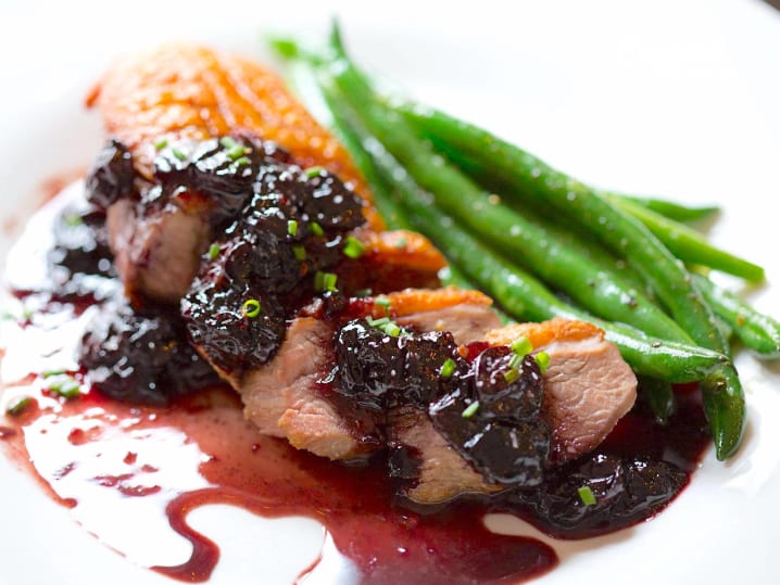 duck breast with bourbon cherries