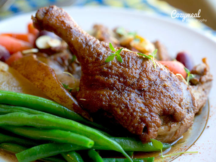 duck leg with french beans and potatoes