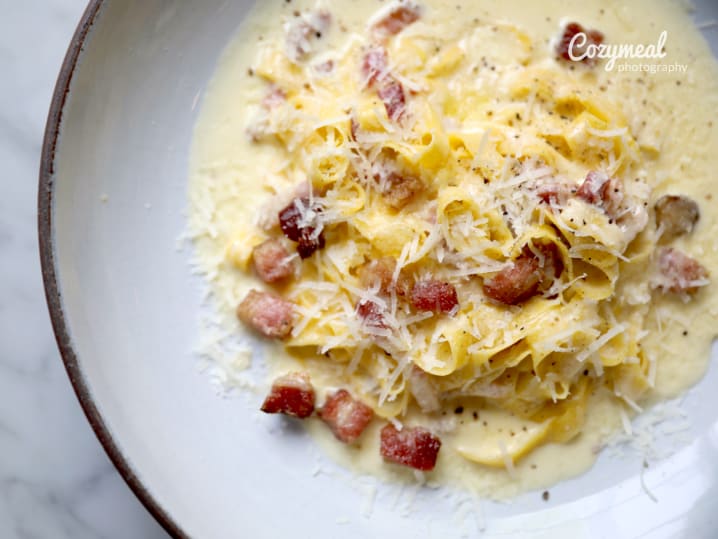 fettuccine carbonara with parmesan