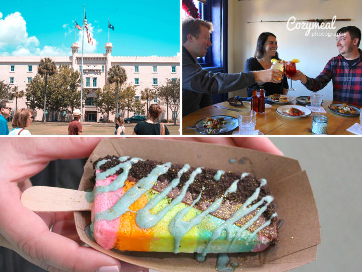 Charleston people toasting with a drink on a food tour ice cream dessert