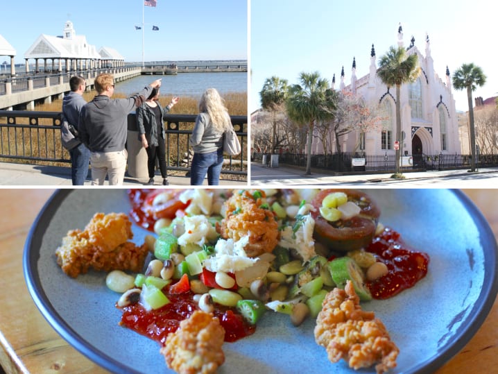 people on a food tour a church in Charleston home style bites