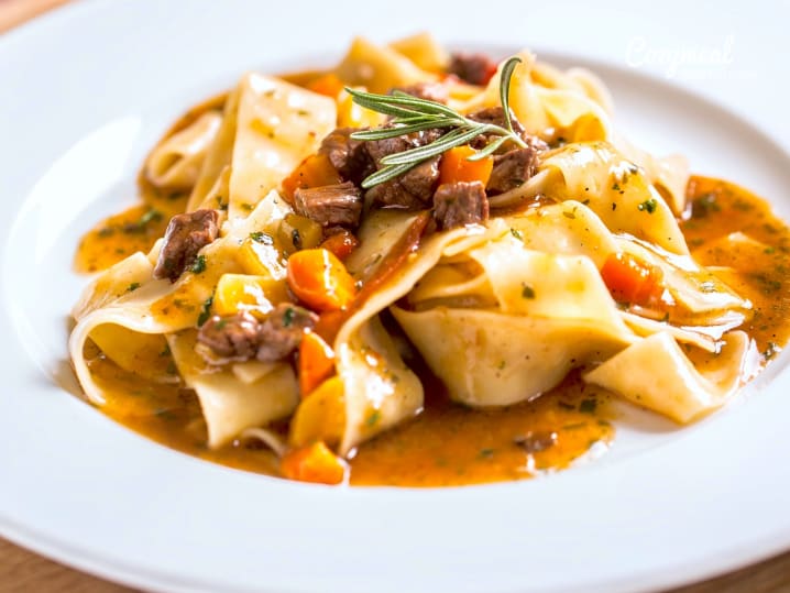 fresh pappardelle pasta and veal ragu