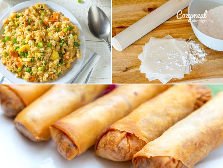 fried rice and egg rolls