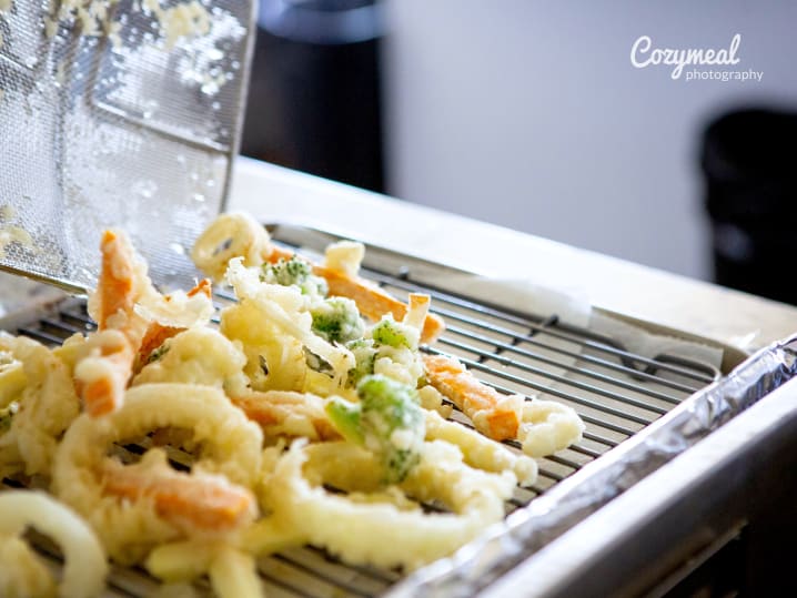 frying vegetable tempura