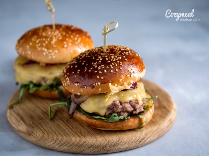 gourmet burger with brioche bun and bbq sauce