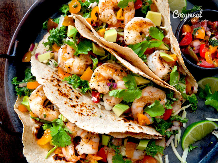 grilled shrimp tacos in homemade tortillas