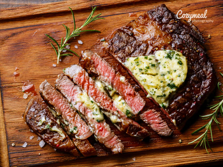 grilled steak with compound butter