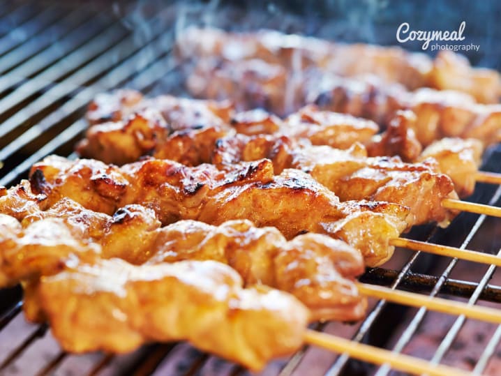 grilling chicken yakitori skewers