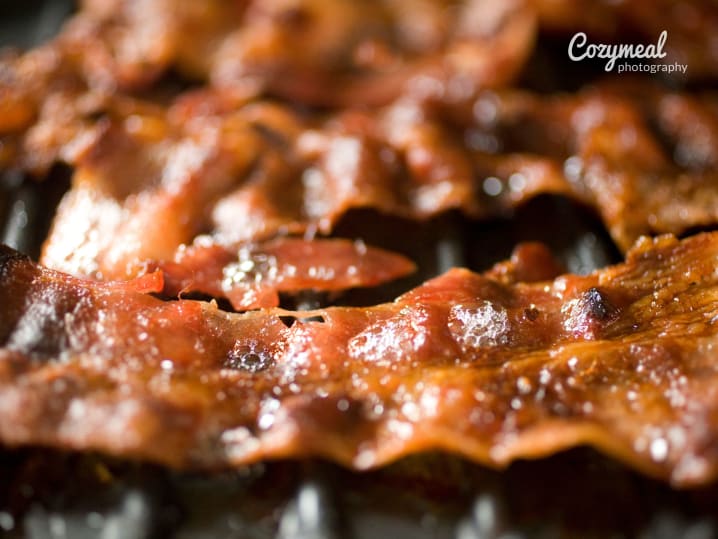 grilling crispy bacon up close