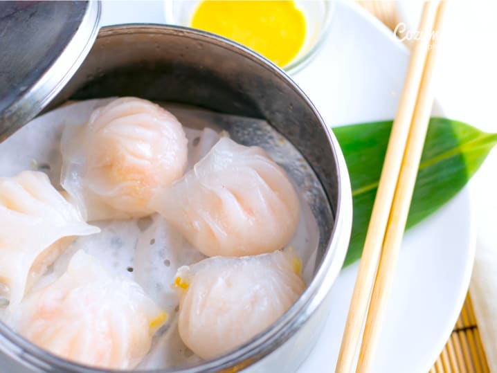 har gow shrimp and pork scallion dumplings