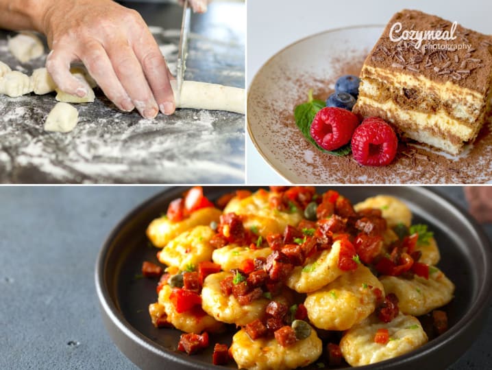 homemade Gnocchi Amatriciana and tiramisu