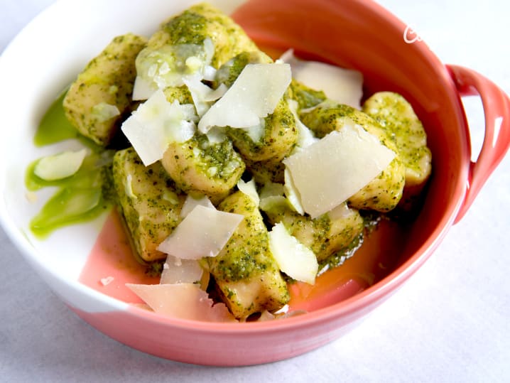 homemade gnocchi with pesto
