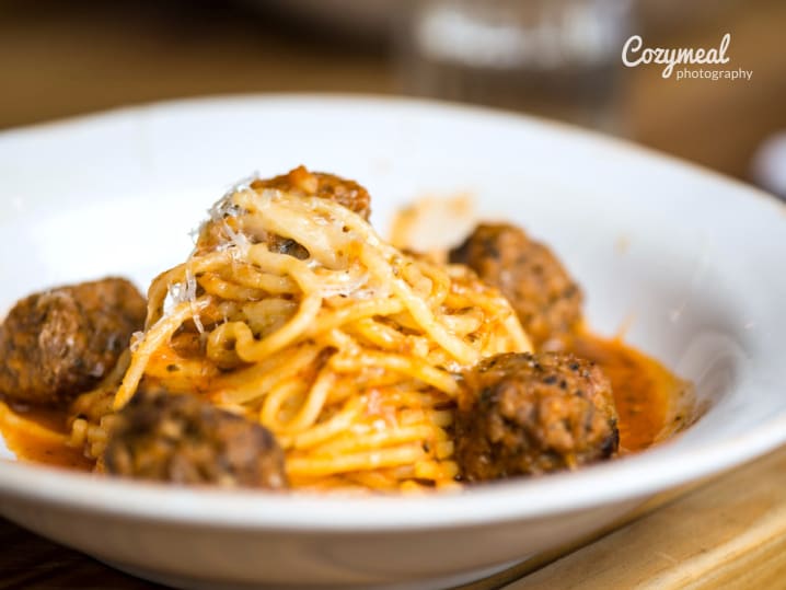 homemade pasta and meatballs