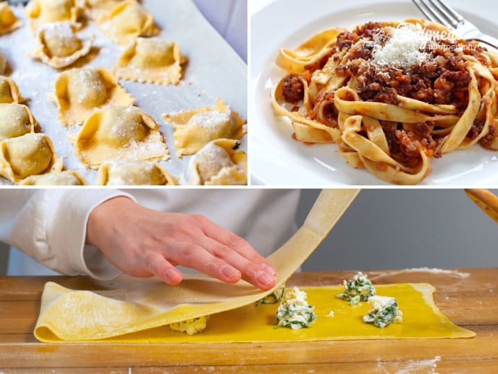 homemade ravioli and tagliatelle pasta