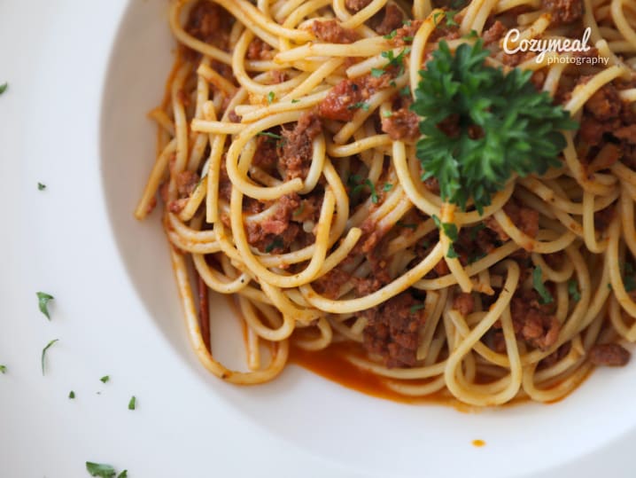 homemade spaghetti with bolognese