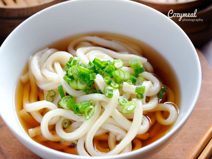 homemade udon noodles in broth