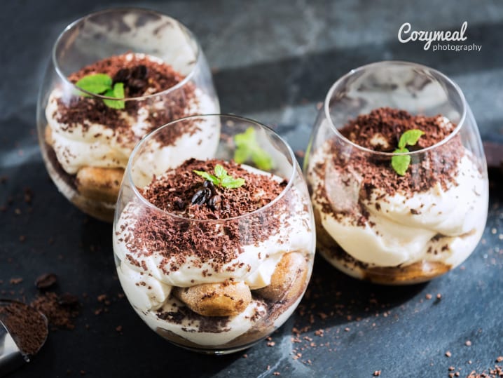 individual tiramisu portions in glasses