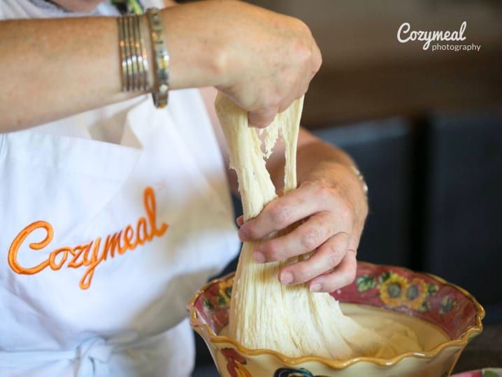 kneading bread dough