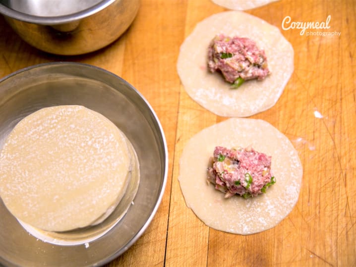 making homemade pork gyoza