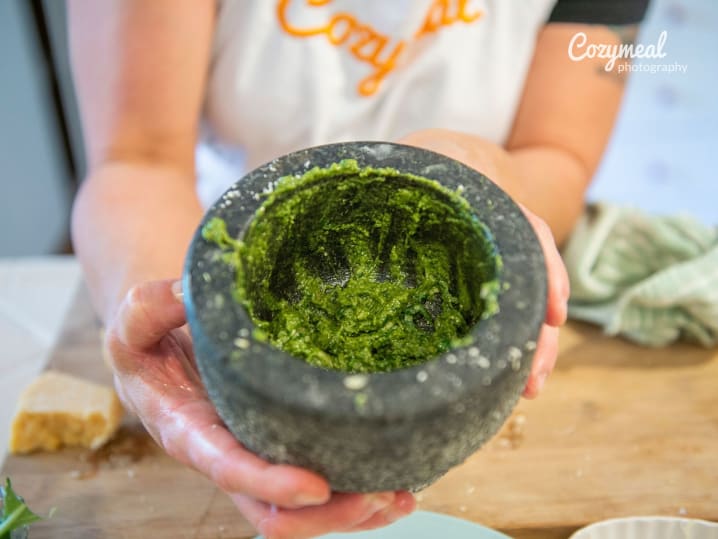 making pesto