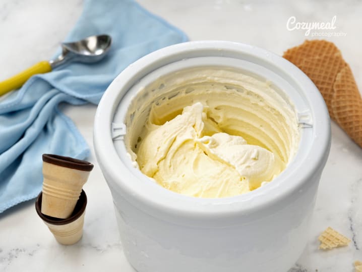 chef preparing homemade ice cream in kitchen
