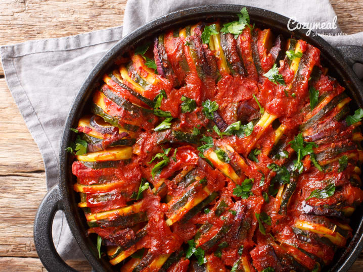 mediterranean Briam with eggplant tomatoes and zucchini