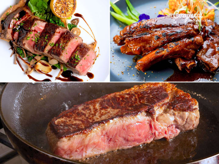 new york strip steak and pork ribs