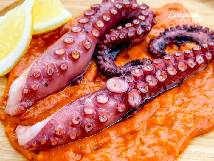 octopus on romesco sauce