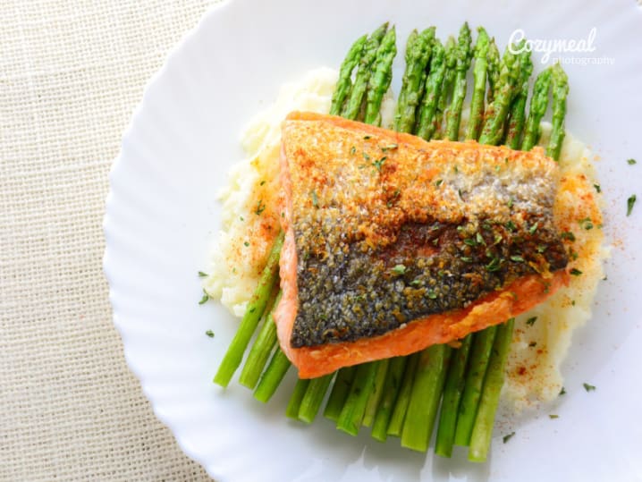 olive oil poached salmon with asparagus