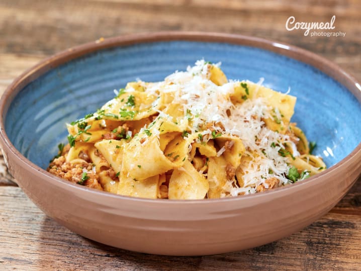 pappardelle and bolognese