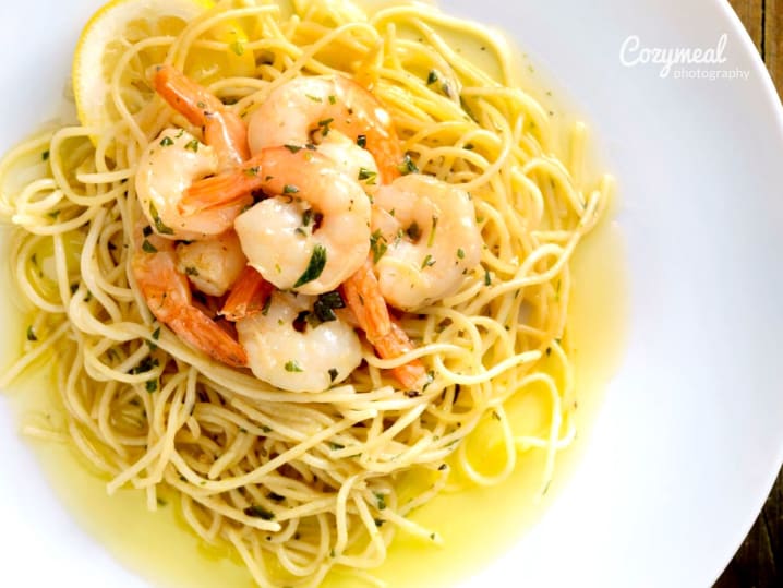 pasta and shrimp with white wine butter sauce