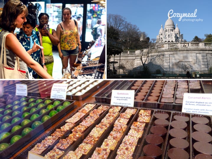 people visiting a chocolate shop Basilique du Sacre Coeur de Montmartre specialty chocolates on display