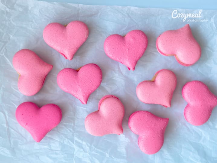 pink heart shaped macarons