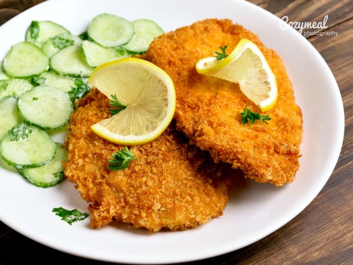 pork schnitzel with cucumber salad