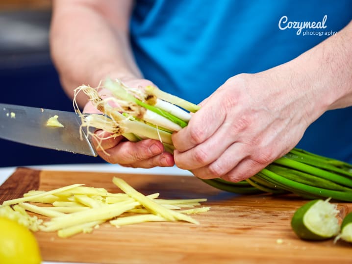 preparing spring onion