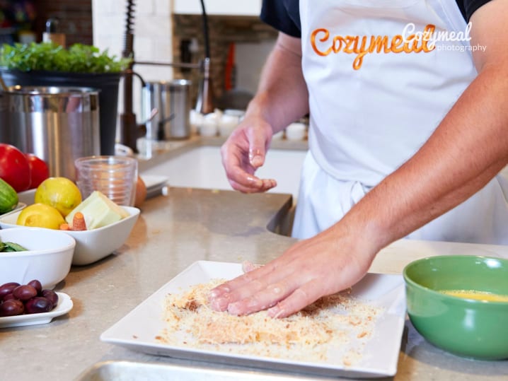 preparing fried chicken