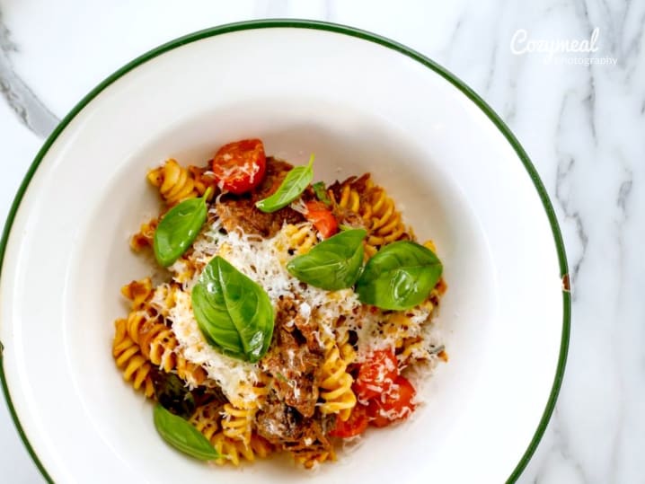 fusilli pasta with vegetable ragu