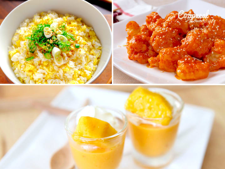 egg fried rice orange sesame shrimp mango coconut pudding